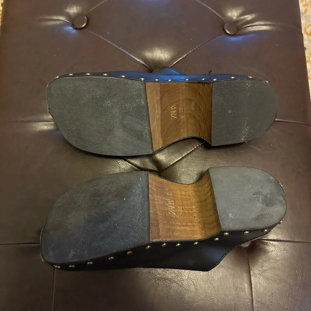 Zara Black Leather Mules with Studded Detail - Picture 3 of 5